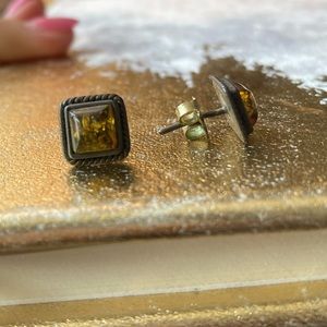 Vintage Calcite Sterling Silver Rope Boarder Stud Earrings